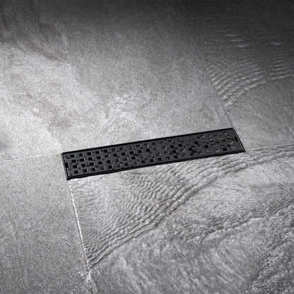 FD01-12-TM 12 in. Stainless Steel Linear Shower Drain with Square Pattern Drain Cover in Matte Black
