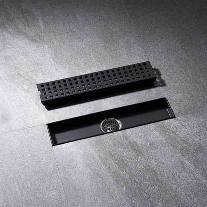FD01-12-TM 12 in. Stainless Steel Linear Shower Drain with Square Pattern Drain Cover in Matte Black