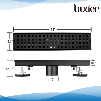 FD01-12-TO 12 in. Stainless Steel Linear Shower Drain with Square Pattern Drain Cover in Oil Rubbed Bronze