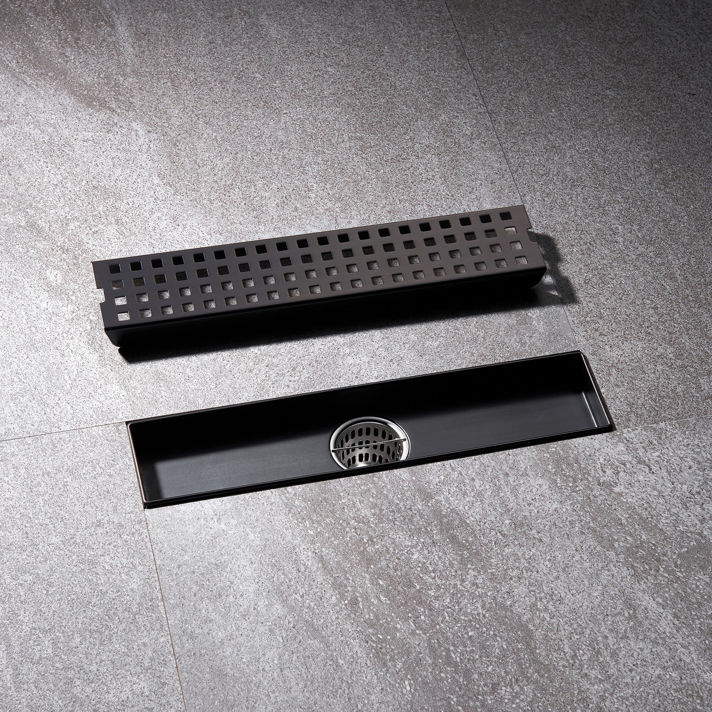 FD01-12-TO 12 in. Stainless Steel Linear Shower Drain with Square Pattern Drain Cover in Oil Rubbed Bronze