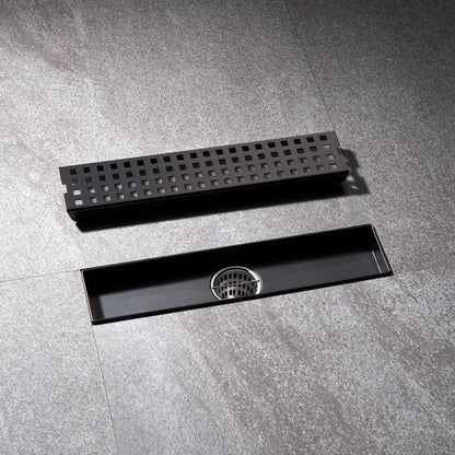 FD01-12-TO 12 in. Stainless Steel Linear Shower Drain with Square Pattern Drain Cover in Oil Rubbed Bronze