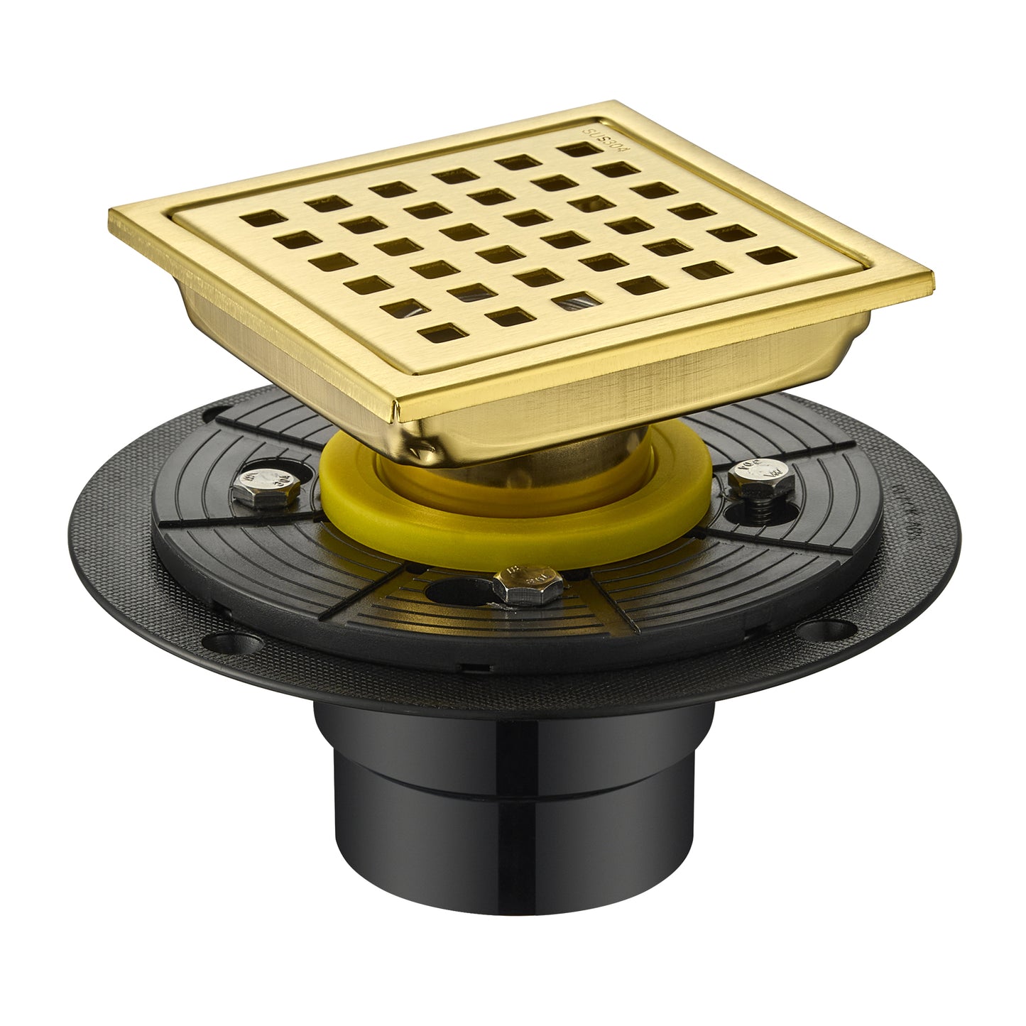 FD01-4-TG 4 in. x 4 in. Stainless Steel Square Shower Floor Drain in Brushed Gold