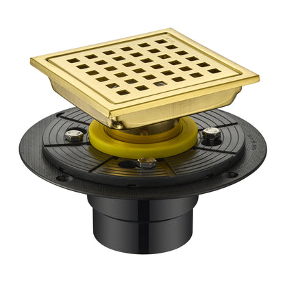 FD01-4-TG 4 in. x 4 in. Stainless Steel Square Shower Floor Drain in Brushed Gold
