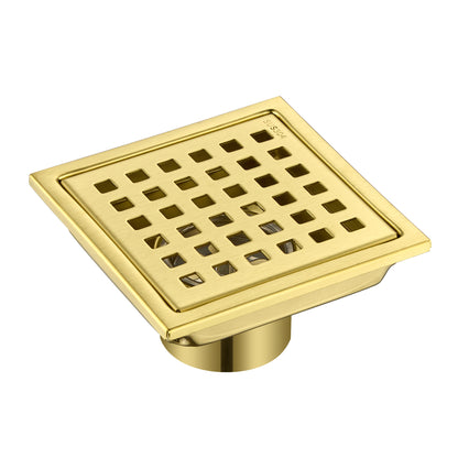 FD01-4-TG 4 in. x 4 in. Stainless Steel Square Shower Floor Drain in Brushed Gold