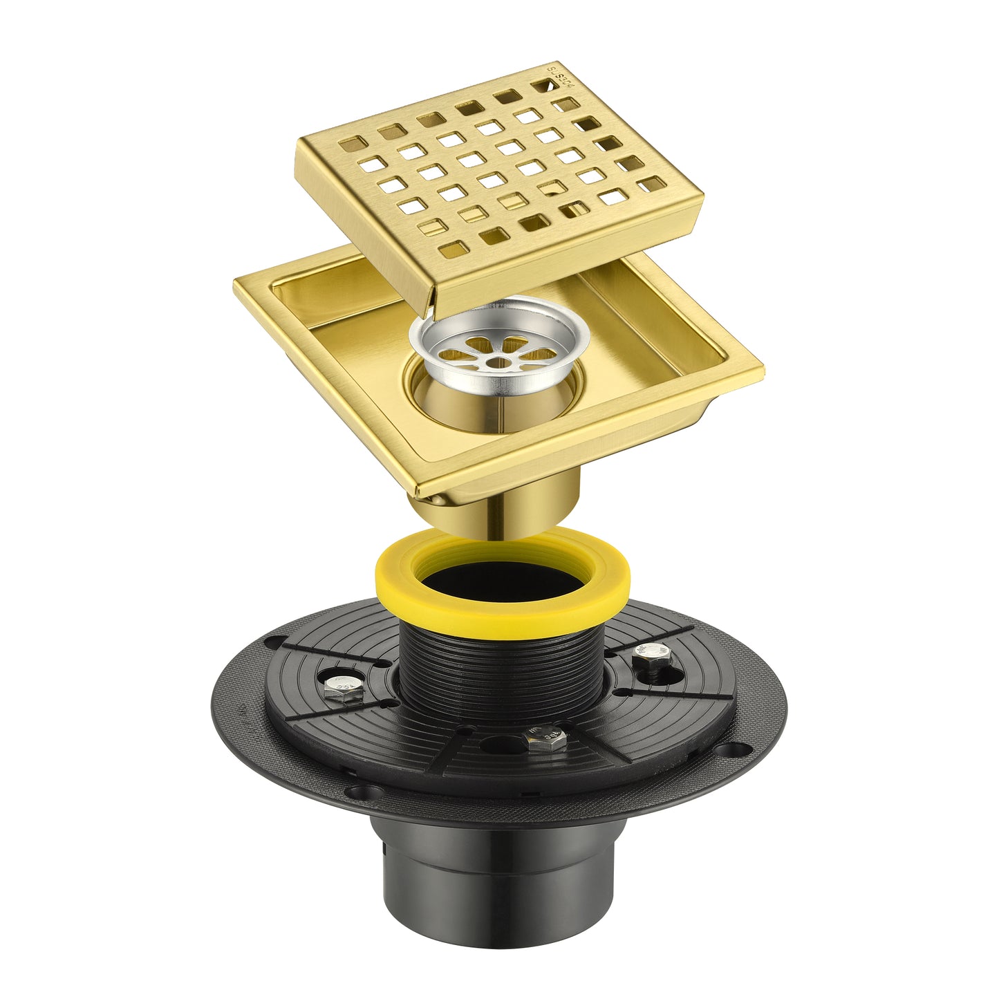 FD01-4-TG 4 in. x 4 in. Stainless Steel Square Shower Floor Drain in Brushed Gold