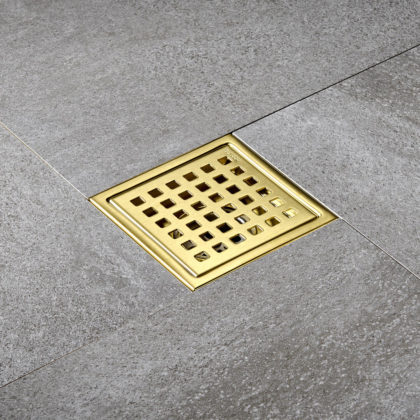 FD01-4-TG 4 in. x 4 in. Stainless Steel Square Shower Floor Drain in Brushed Gold