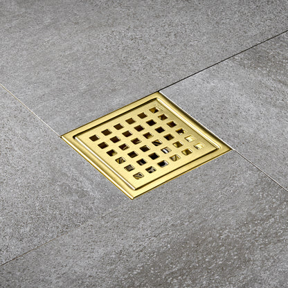 FD01-4-TG 4 in. x 4 in. Stainless Steel Square Shower Floor Drain in Brushed Gold