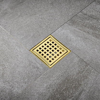 FD01-4-TG 4 in. x 4 in. Stainless Steel Square Shower Floor Drain in Brushed Gold