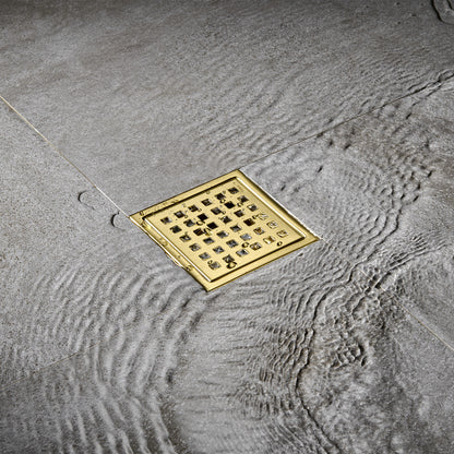 FD01-4-TG 4 in. x 4 in. Stainless Steel Square Shower Floor Drain in Brushed Gold