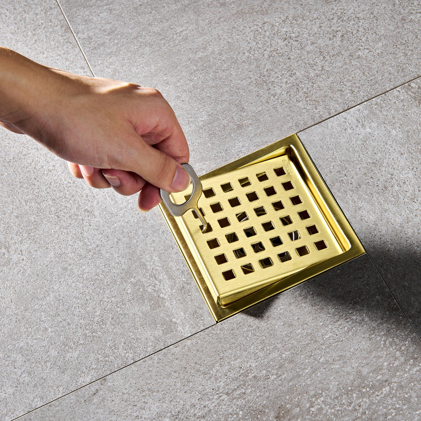 FD01-4-TG 4 in. x 4 in. Stainless Steel Square Shower Floor Drain in Brushed Gold