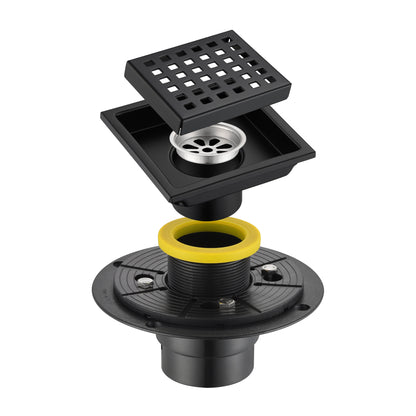 FD01-4-TM 4 in. x 4 in. Stainless Steel Square Shower Floor Drain in Matte Black