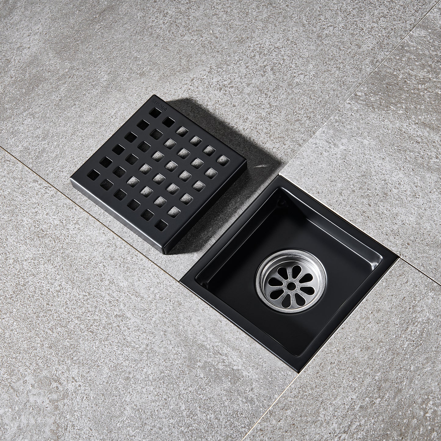 FD01-4-TM 4 in. x 4 in. Stainless Steel Square Shower Floor Drain in Matte Black