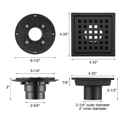 FD01-4-TM 4 in. x 4 in. Stainless Steel Square Shower Floor Drain in Matte Black