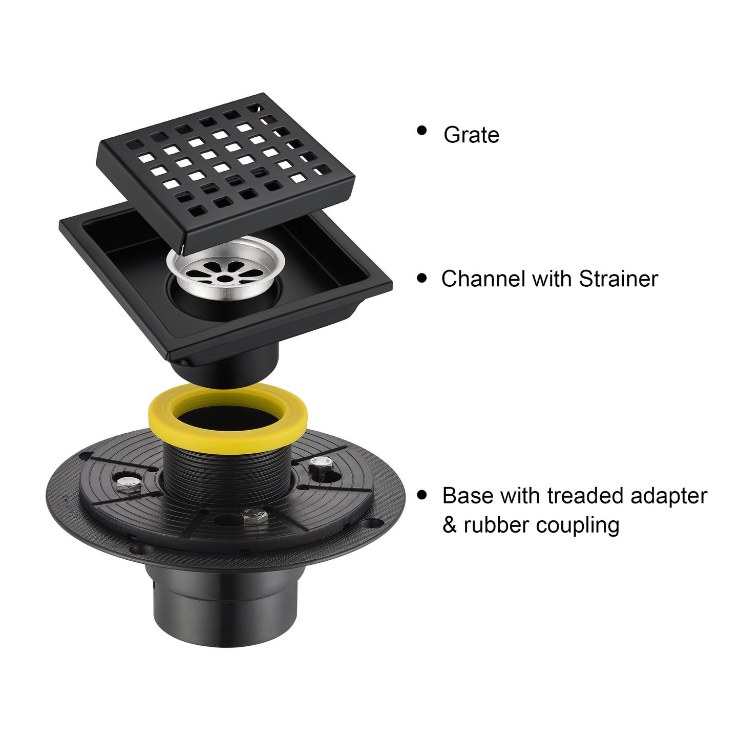 FD01-4-TM 4 in. x 4 in. Stainless Steel Square Shower Floor Drain in Matte Black