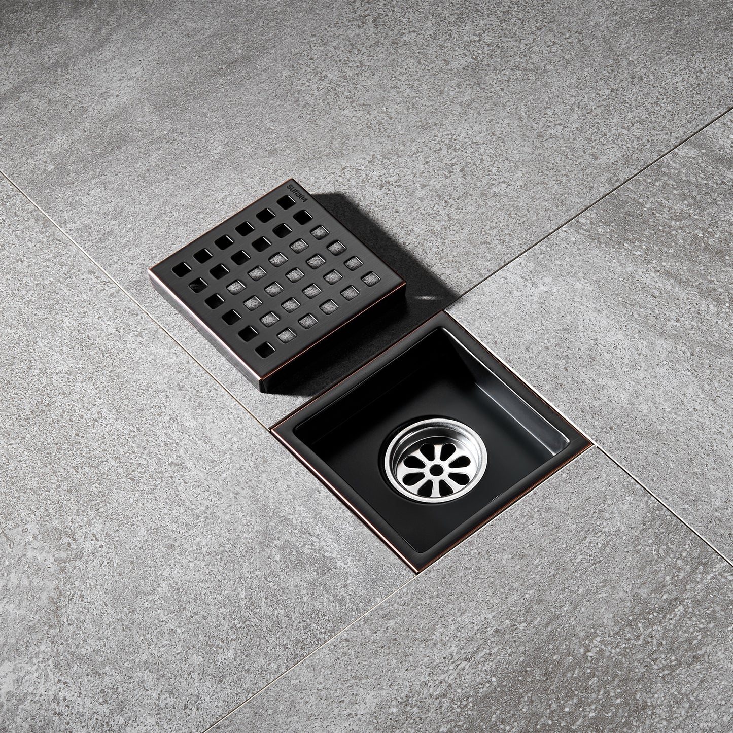 FD01-4-TO 4 in. x 4 in. Stainless Steel Square Shower Floor Drain in Oil Rubbed Bronze
