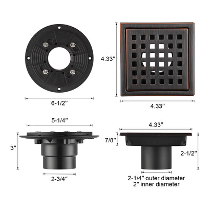 FD01-4-TO 4 in. x 4 in. Stainless Steel Square Shower Floor Drain in Oil Rubbed Bronze