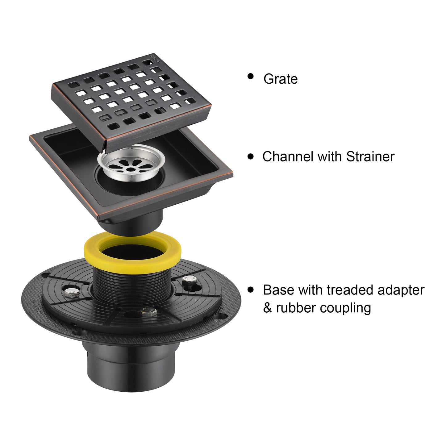 FD01-4-TO 4 in. x 4 in. Stainless Steel Square Shower Floor Drain in Oil Rubbed Bronze