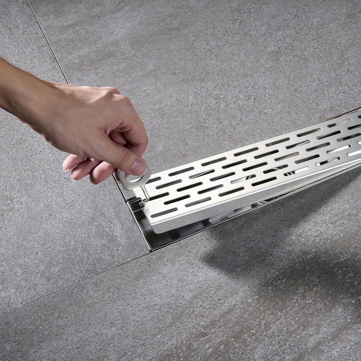 FD02-12-TB 12 in. Stainless Steel Linear Shower Drain with Square Pattern Drain Cover in Stainless Steel