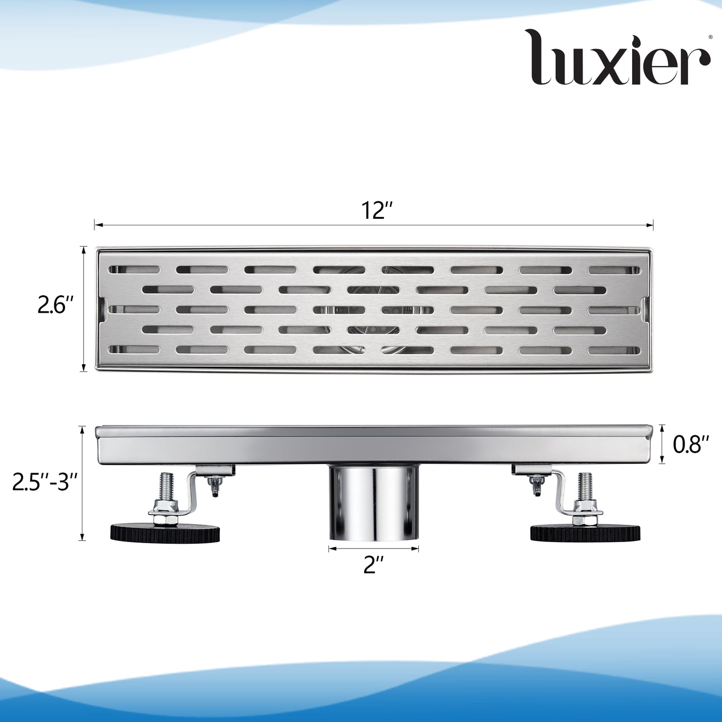 FD02-12-TB 12 in. Stainless Steel Linear Shower Drain with Square Pattern Drain Cover in Stainless Steel