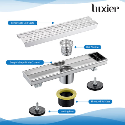 FD02-12-TB 12 in. Stainless Steel Linear Shower Drain with Square Pattern Drain Cover in Stainless Steel