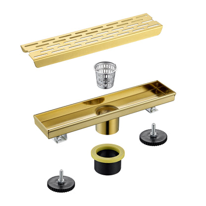 FD02-12-TG 12 in. Stainless Steel Linear Shower Drain with Square Pattern Drain Cover in Brushed Gold