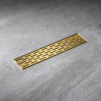 FD02-12-TG 12 in. Stainless Steel Linear Shower Drain with Square Pattern Drain Cover in Brushed Gold