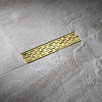FD02-12-TG 12 in. Stainless Steel Linear Shower Drain with Square Pattern Drain Cover in Brushed Gold