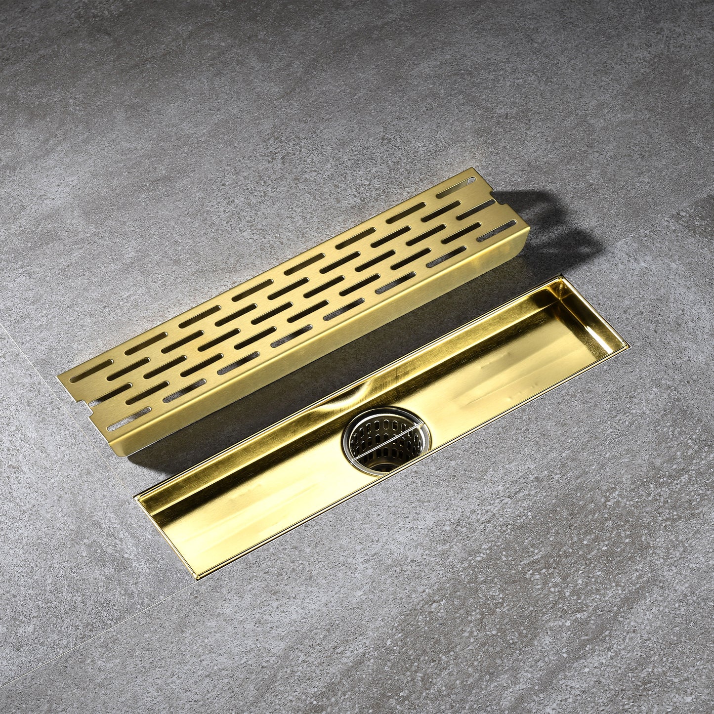 FD02-12-TG 12 in. Stainless Steel Linear Shower Drain with Square Pattern Drain Cover in Brushed Gold