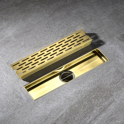 FD02-12-TG 12 in. Stainless Steel Linear Shower Drain with Square Pattern Drain Cover in Brushed Gold