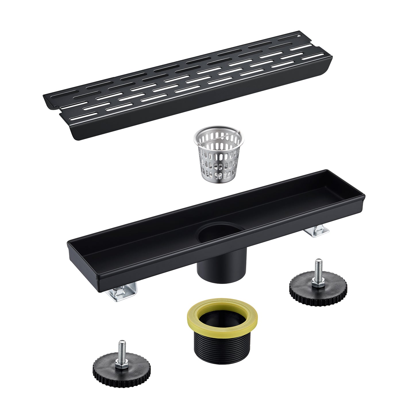 FD02-12-TM 12 in. Stainless Steel Linear Shower Drain with Square Pattern Drain Cover in Matte Black