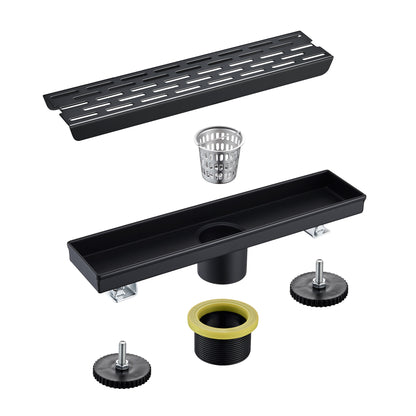 FD02-12-TM 12 in. Stainless Steel Linear Shower Drain with Square Pattern Drain Cover in Matte Black