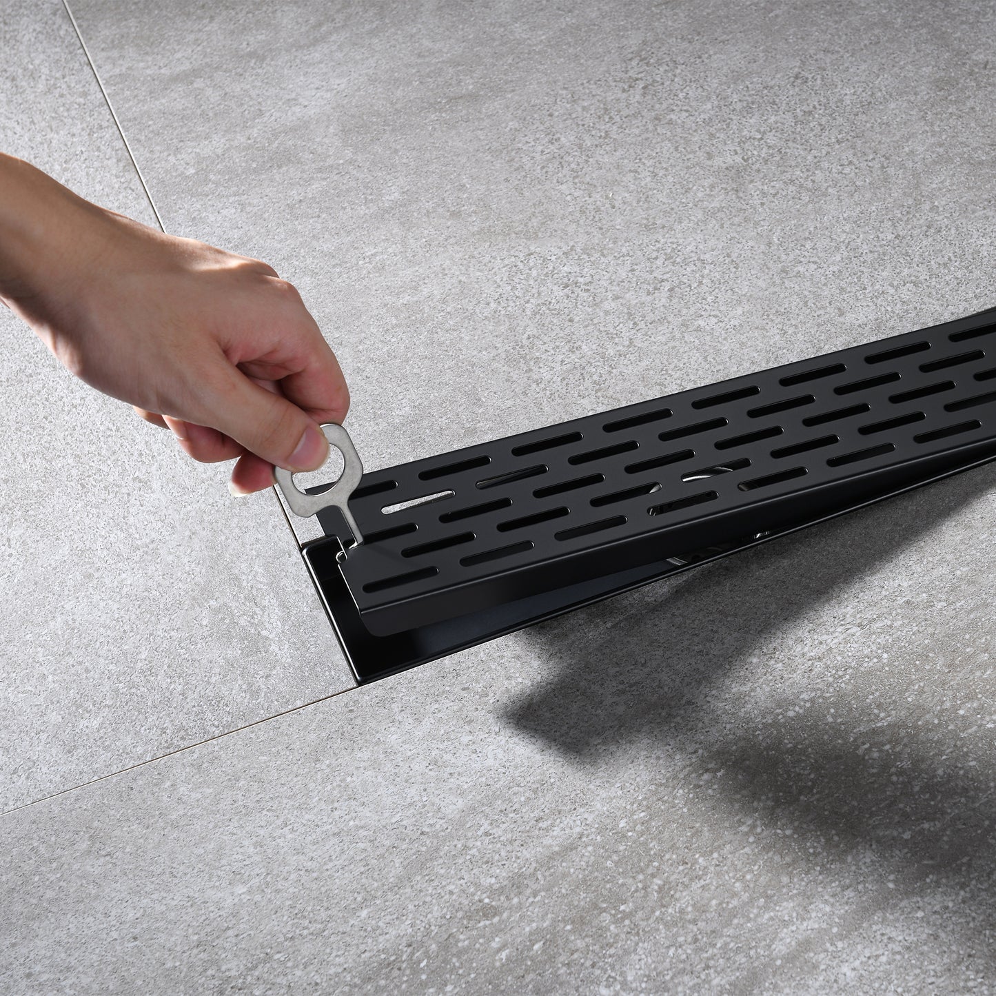 FD02-12-TM 12 in. Stainless Steel Linear Shower Drain with Square Pattern Drain Cover in Matte Black