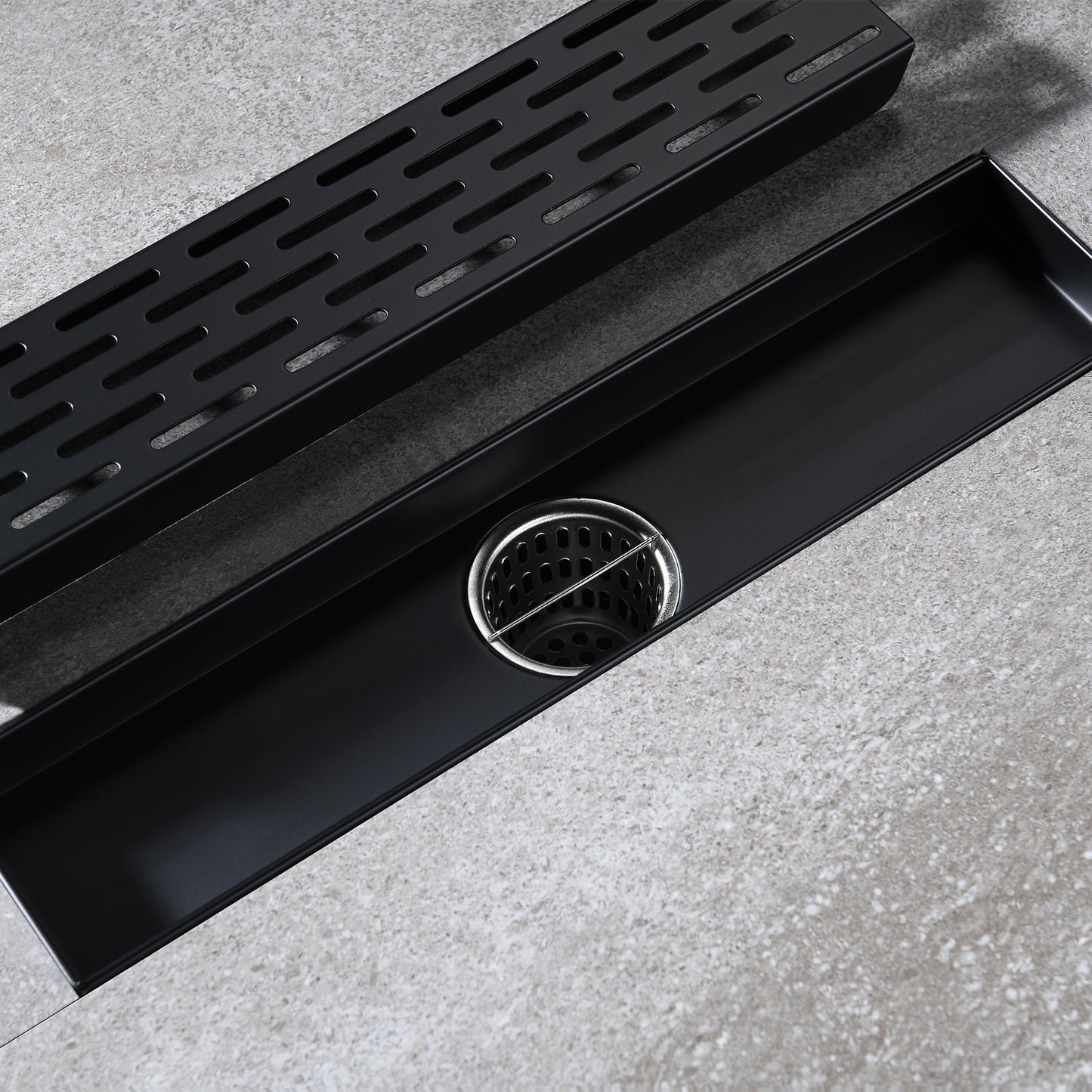 FD02-12-TM 12 in. Stainless Steel Linear Shower Drain with Square Pattern Drain Cover in Matte Black