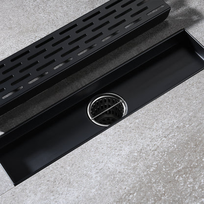 FD02-12-TM 12 in. Stainless Steel Linear Shower Drain with Square Pattern Drain Cover in Matte Black