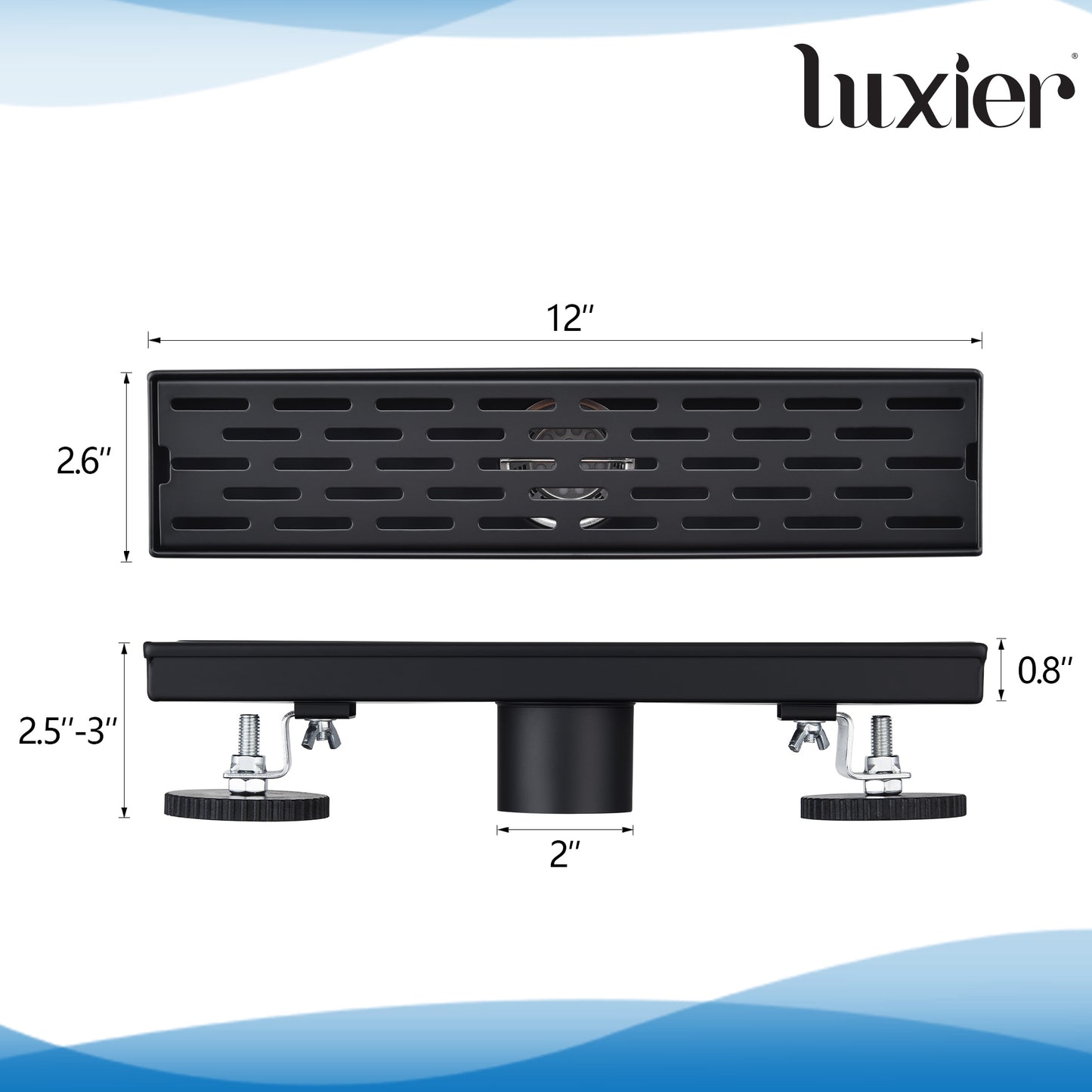 FD02-12-TM 12 in. Stainless Steel Linear Shower Drain with Square Pattern Drain Cover in Matte Black