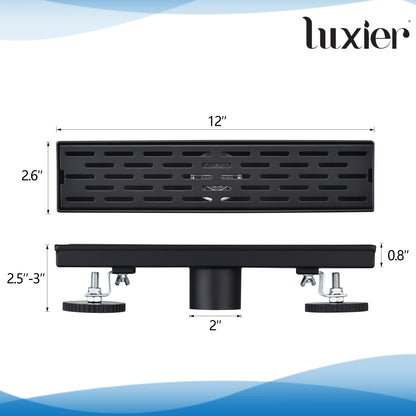 FD02-12-TM 12 in. Stainless Steel Linear Shower Drain with Square Pattern Drain Cover in Matte Black