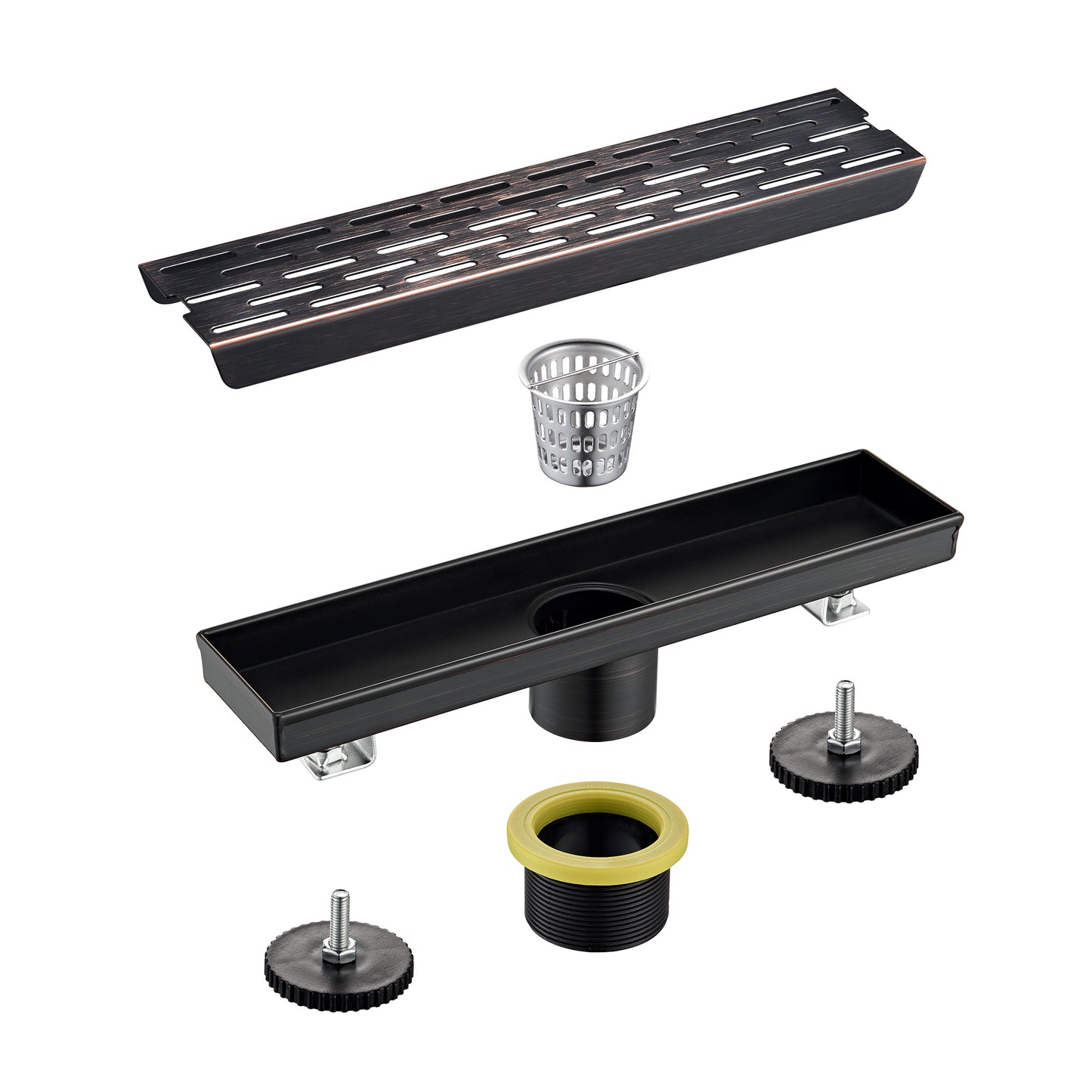 FD02-12-TO 12 in. Stainless Steel Linear Shower Drain with Square Pattern Drain Cover in Oil Rubbed Bronze