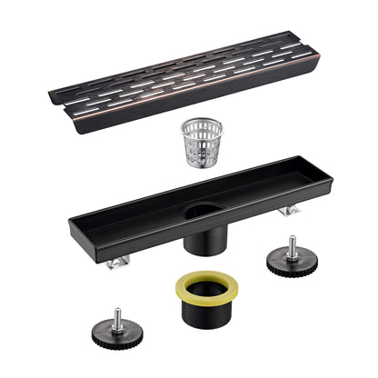 FD02-12-TO 12 in. Stainless Steel Linear Shower Drain with Square Pattern Drain Cover in Oil Rubbed Bronze