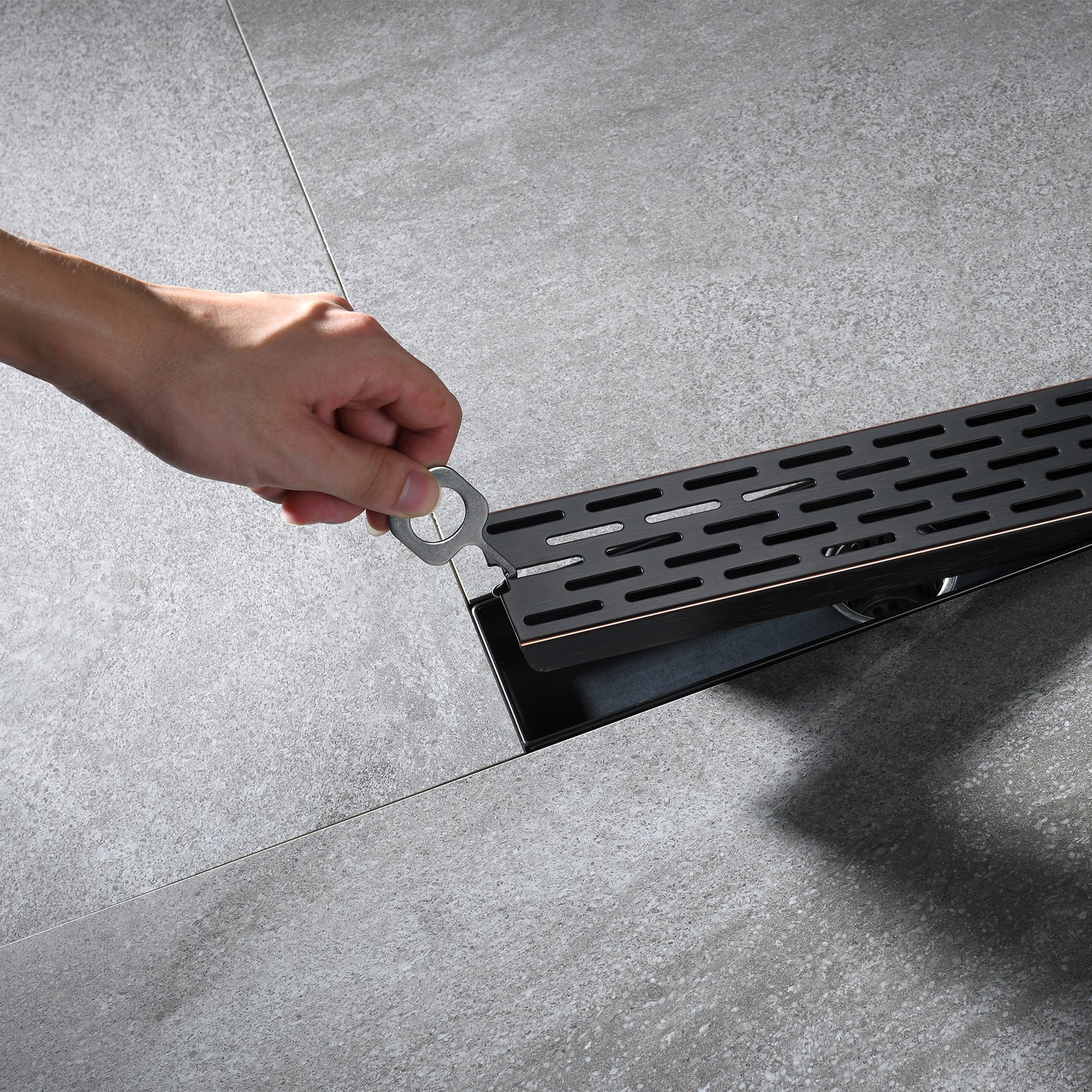 FD02-12-TO 12 in. Stainless Steel Linear Shower Drain with Square Pattern Drain Cover in Oil Rubbed Bronze