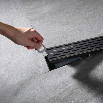 FD02-12-TO 12 in. Stainless Steel Linear Shower Drain with Square Pattern Drain Cover in Oil Rubbed Bronze