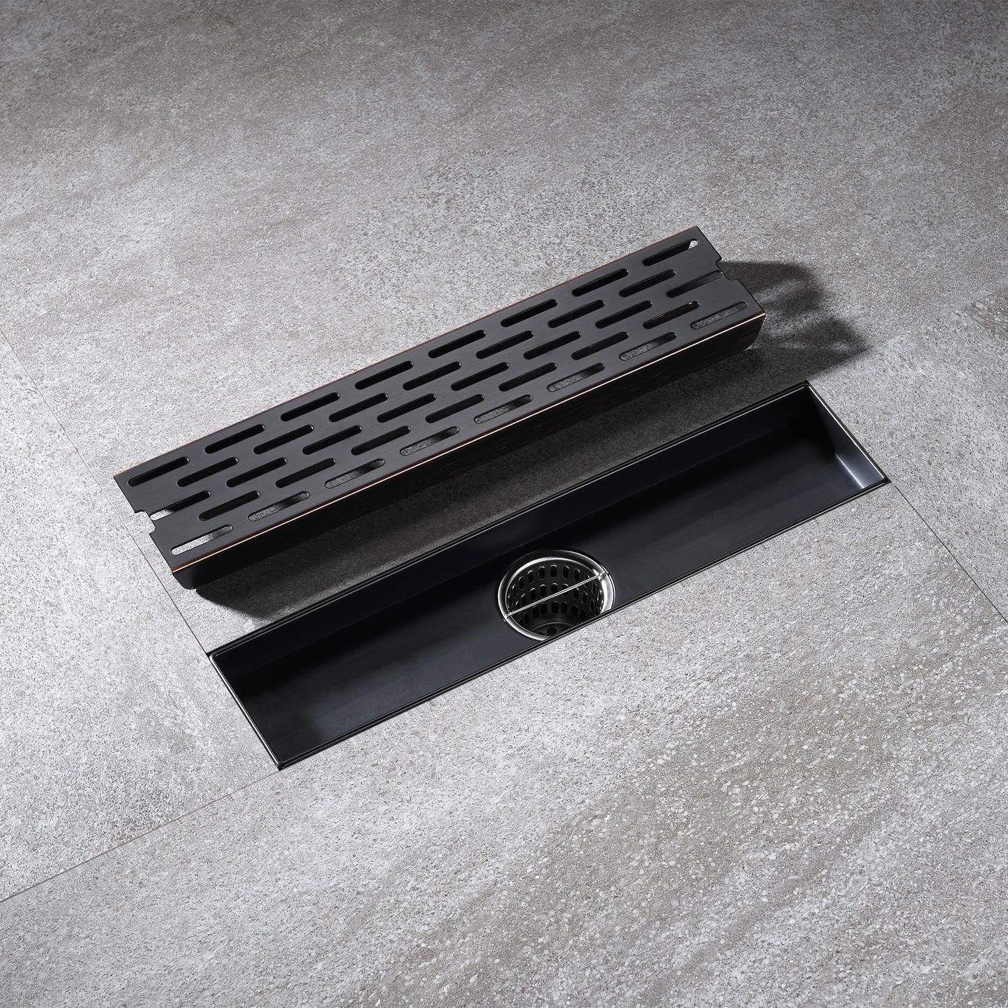 FD02-12-TO 12 in. Stainless Steel Linear Shower Drain with Square Pattern Drain Cover in Oil Rubbed Bronze