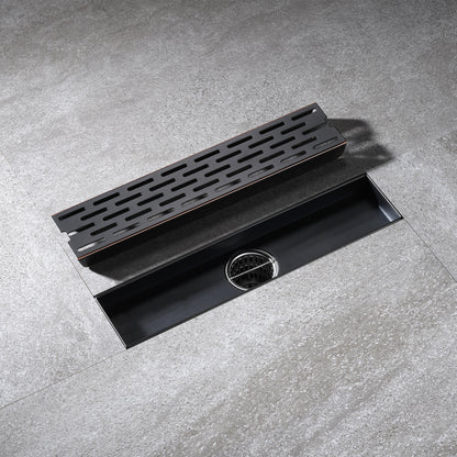 FD02-12-TO 12 in. Stainless Steel Linear Shower Drain with Square Pattern Drain Cover in Oil Rubbed Bronze