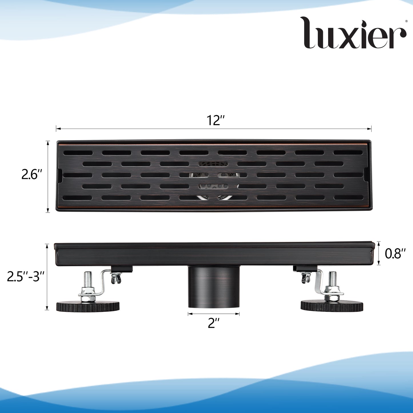 FD02-12-TO 12 in. Stainless Steel Linear Shower Drain with Square Pattern Drain Cover in Oil Rubbed Bronze