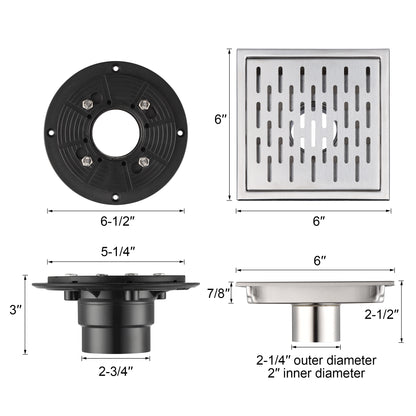 FD02-6-TB 6 in. x 6 in. Stainless Steel Square Shower Floor Drain in Stainless Steel