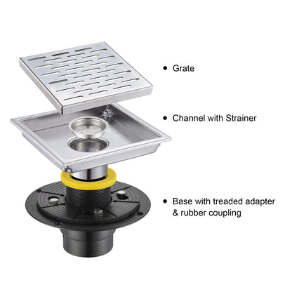 FD02-6-TB 6 in. x 6 in. Stainless Steel Square Shower Floor Drain in Stainless Steel