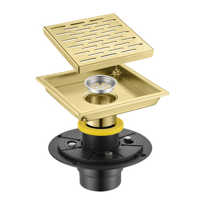 FD02-6-TG 6 in. x 6 in. Stainless Steel Square Shower Floor Drain in Brushed Gold