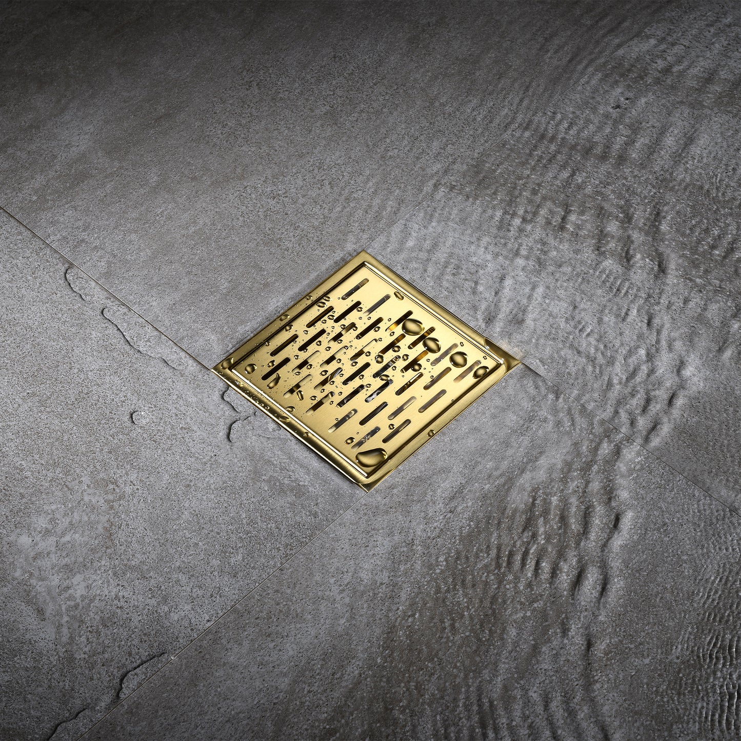 FD02-6-TG 6 in. x 6 in. Stainless Steel Square Shower Floor Drain in Brushed Gold