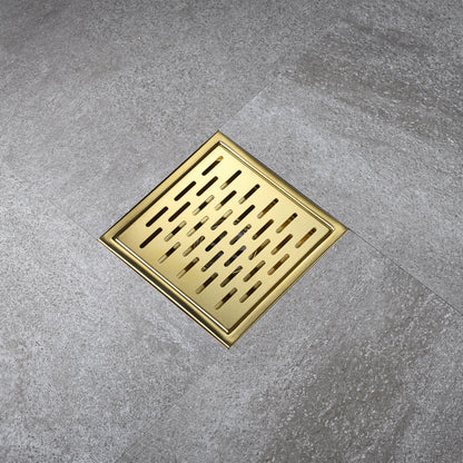 FD02-6-TG 6 in. x 6 in. Stainless Steel Square Shower Floor Drain in Brushed Gold