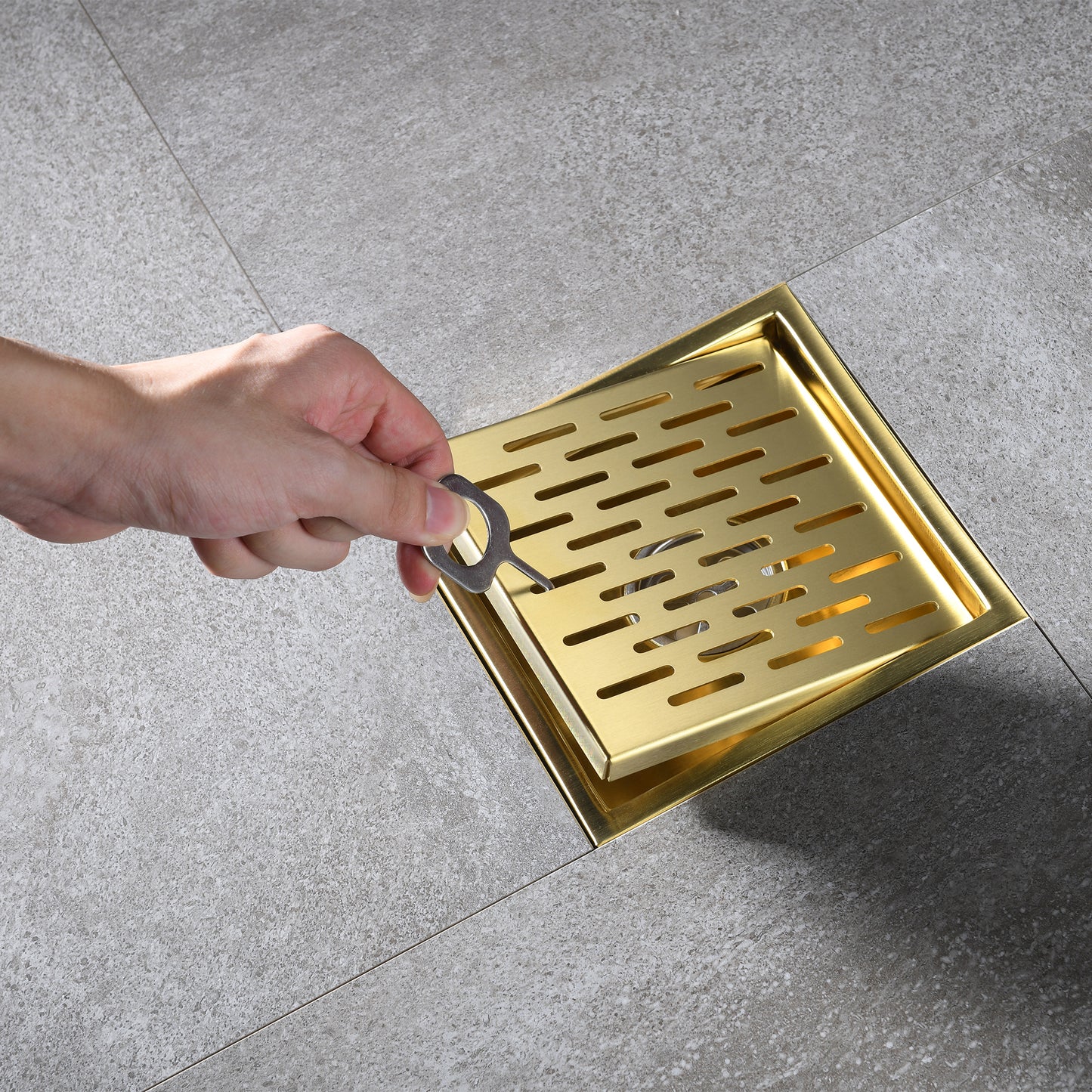 FD02-6-TG 6 in. x 6 in. Stainless Steel Square Shower Floor Drain in Brushed Gold