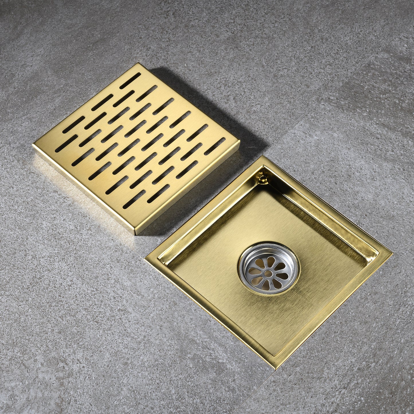 FD02-6-TG 6 in. x 6 in. Stainless Steel Square Shower Floor Drain in Brushed Gold